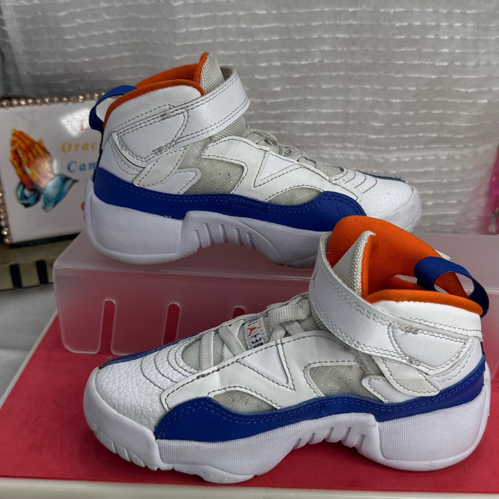 (N1)Jordan Jumpman-Unisex Baby Sneakers (11C,Boy and Girl),White,Blue and Orange - Picture 2 of 14